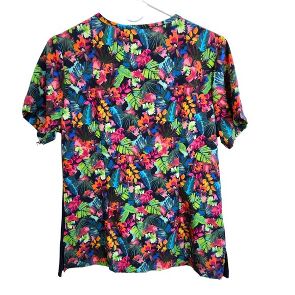 NWT Planet Koi Bright Tropical Print Scrub Top with Stretch Knit Sides Size S - Picture 5 of 16